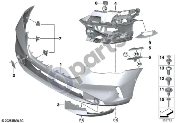 BMW 5 G60 G61 priekinė apdailos plokštė – schema