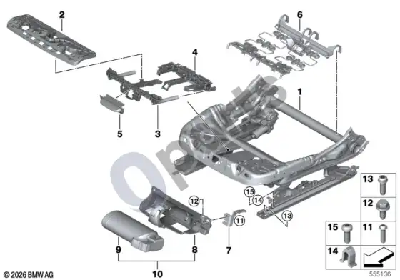 BMW 5 G60 G61 priekinės sėdynės rėmas, mechaninis – schema