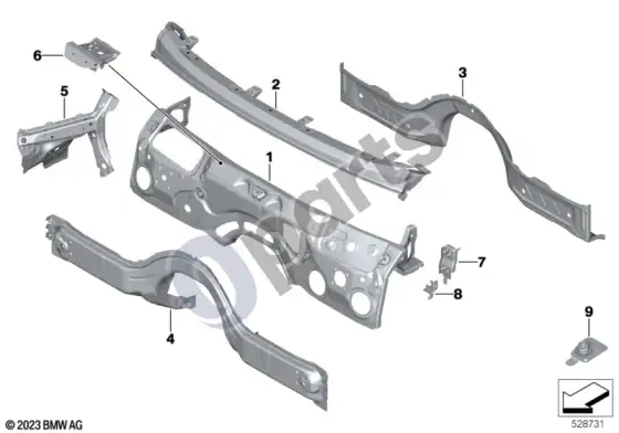 BMW 5 G60 G61 purslų sienelės dalys – schema