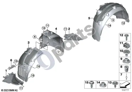 BMW 5 G60 G61 ratų arkos apdaila – schema