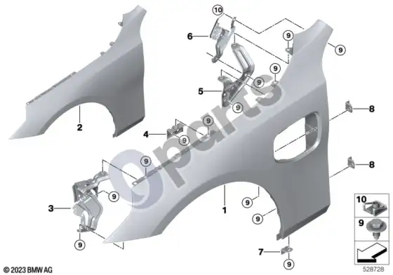 BMW 5 G60 G61 šoninė apdaila, priekinė – schema