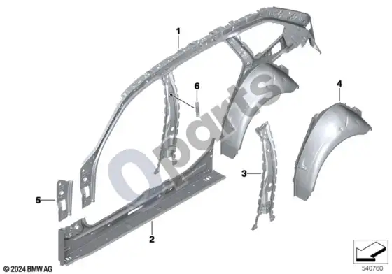 BMW 5 G60 G61 šoninis rėmas, vidinis – schema