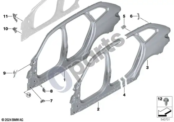 BMW 5 G60 G61 šoninis rėmas – schema