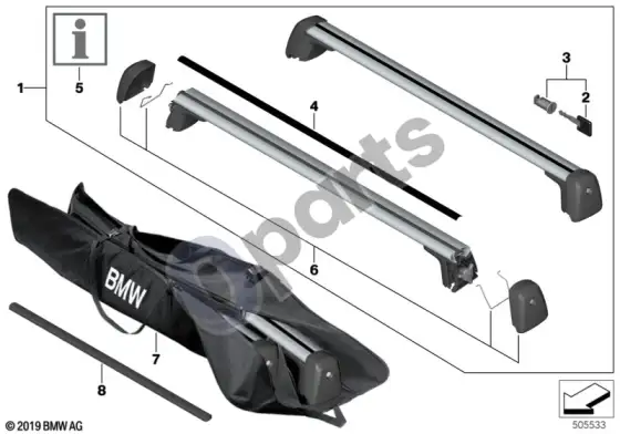 BMW 5 G60 G61 stogo turėklų laikiklis – schema