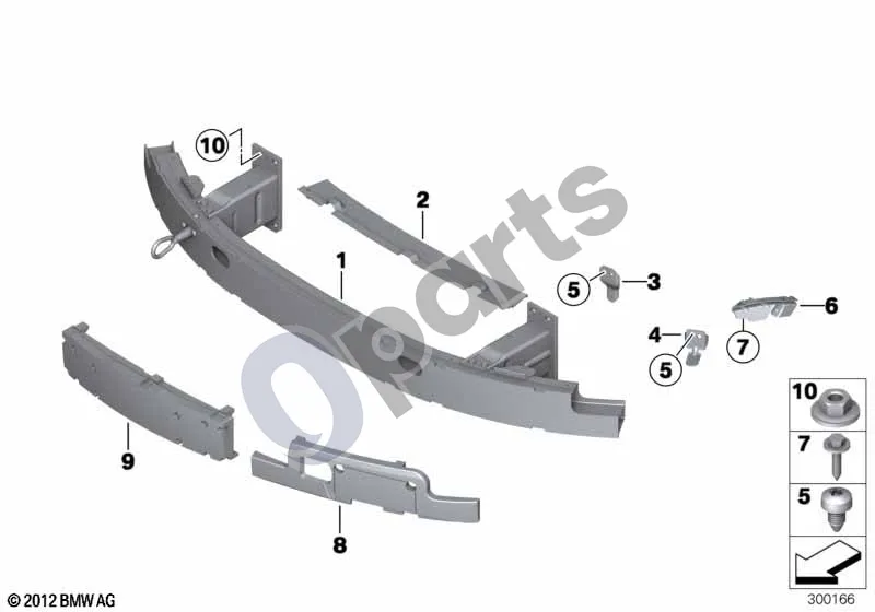 BMW 6 E63 E64 (2002–2010) Atrama, priekinė schema – pozicija 06: Bamperio šoninis tvirtinimas, priekinis kairys