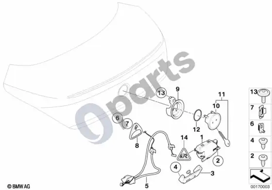 BMW 6 E63 E64 bagažinės dangtis / uždarymo sistema – schema