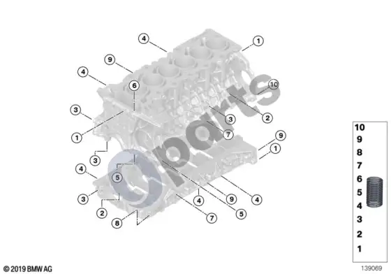 BMW 6 E63 E64 cilindrų blokas / heli-coil įvorė – schema
