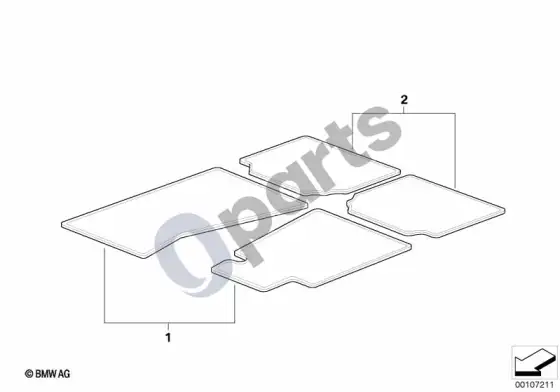 BMW 6 E63 E64 guminiai grindų kilimėliai – schema