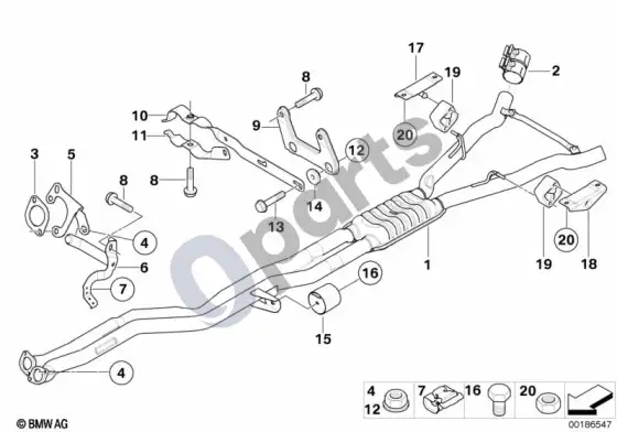 BMW 6 E63 E64 vidurinis duslintuvas – schema