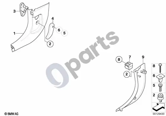 BMW 6 E63 E64 kojų erdvės apdailos plokštė – schema