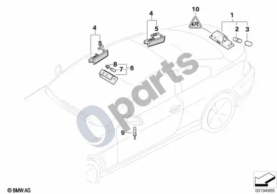 BMW 6 E63 E64 įvairios lemputės – schema