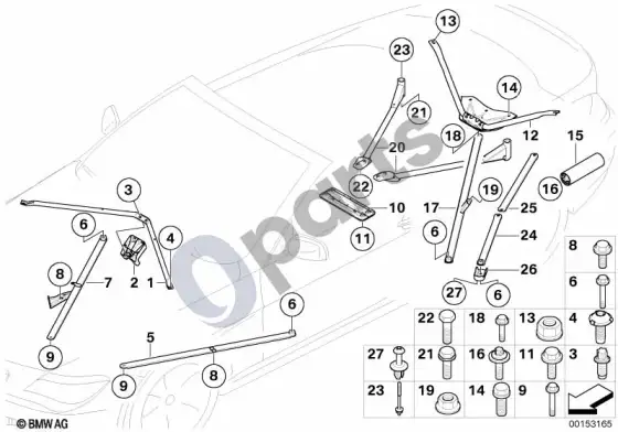 BMW 6 E63 E64 sustiprinimas, kėbulas – schema