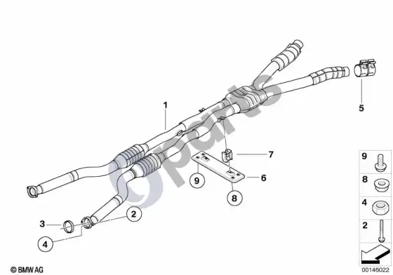 BMW 6 E63 E64 katalizatorius/priekinis duslintuvas – schema