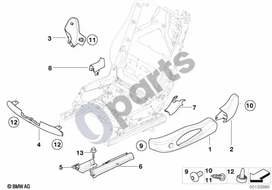 BMW 6 E63 E64 priekinių sėdynių apmušalai – schema