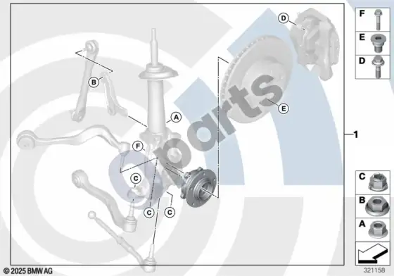 BMW 6 E63 E64 rato guolio remonto komplektas, priekinis – schema