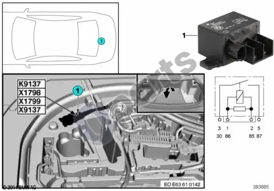 BMW 6 E63 E64 relė, elektrinis ventiliatorius K9137 – schema
