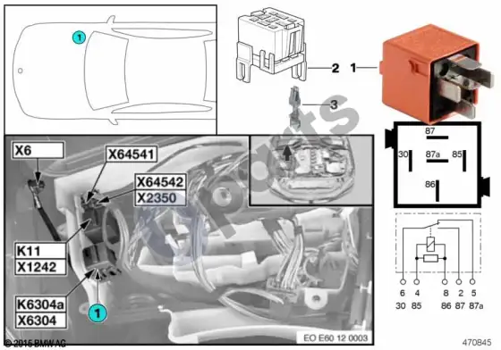 BMW 6 E63 E64 relė, papildomo oro siurblys k6304a – schema