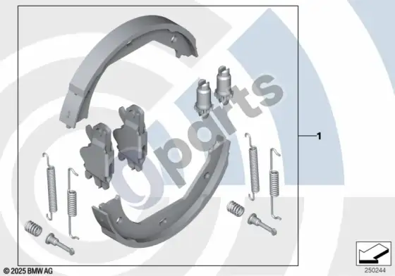 BMW 6 E63 E64 remonto komplektas, stabdžių kaladėlės (būgninės) / value line – schema