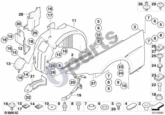 BMW 6 E63 E64 šoninė apdaila, priekinė – schema
