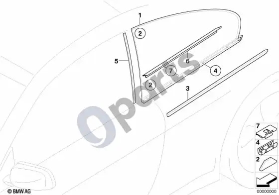 BMW 6 E63 E64 šoninis langas, nejudamas – schema