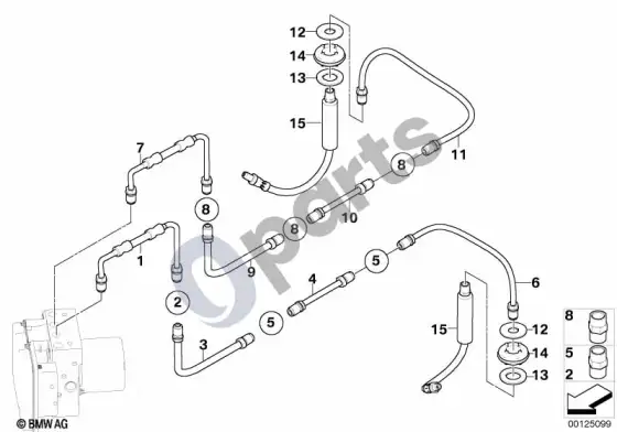BMW 6 E63 E64 stabdžių vamzdelis, galinis; 2007.03 - ... – schema