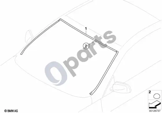 BMW 6 E63 E64 stiklai, tvirtinimo detalės – schema