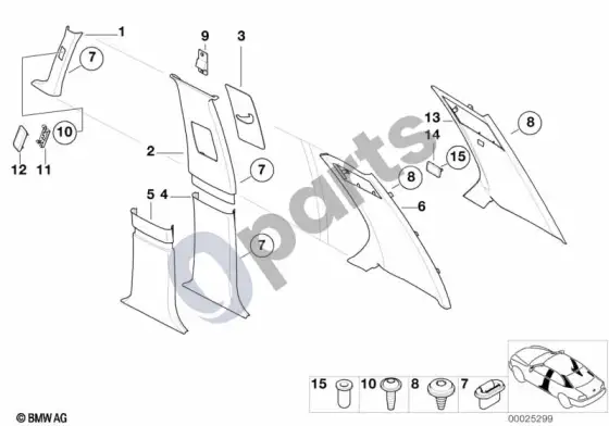 BMW 7 E38 a / b / c statramsčio apdailos plokštė – schema