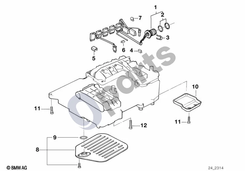 BMW 7 E38 (1993–2001) A5S310Z valdymo bloko tvirtinimo detalės (E38 725TDS) schema – pozicija 01: Laidų pynė su temperatūros jutikliu