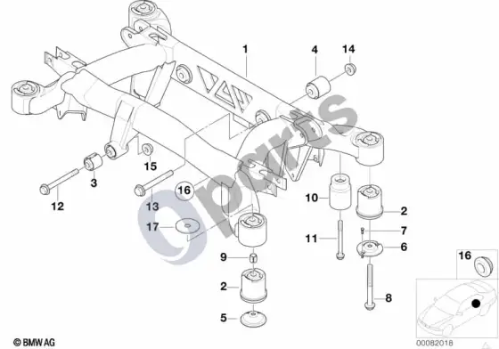 BMW 7 E38 galinės ašies rėmas – schema