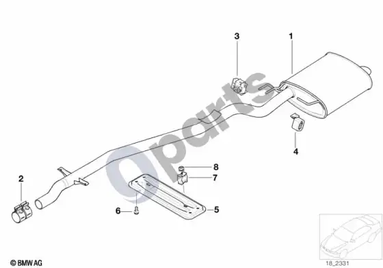 BMW 7 E38 išmetimo sistema, galinė – schema
