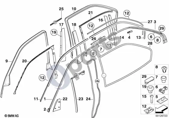BMW 7 E38 išorės apdaila / grotelės – schema