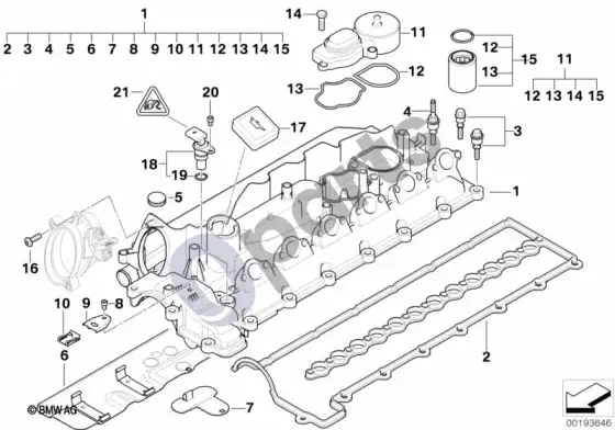 BMW 7 E38 cilindrų galvutės dangtis – schema