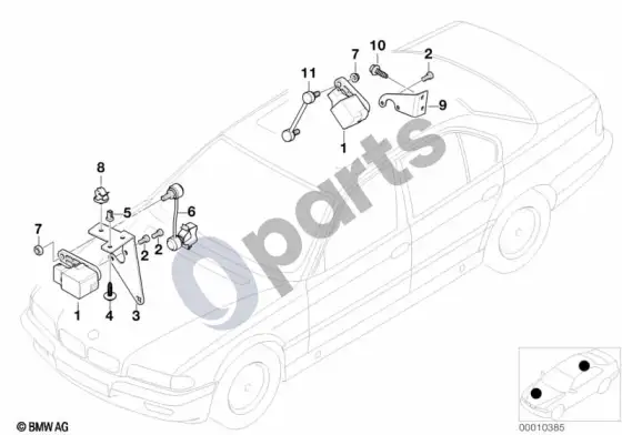 BMW 7 E38 priekinių žibintų vertikalaus nukreipimo reguliavimo jutiklis; 1997.03 - ... – schema