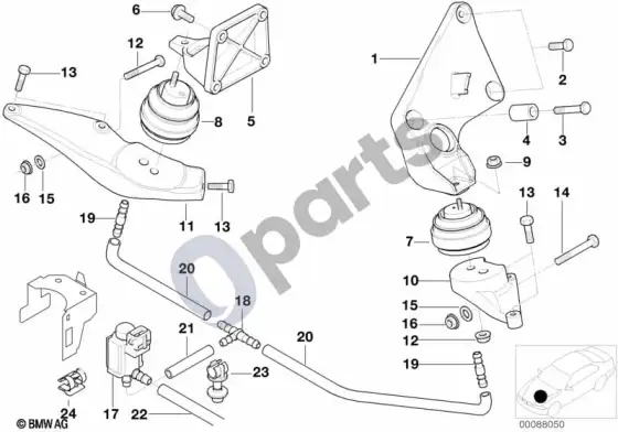 BMW 7 E38 variklio pakaba – schema