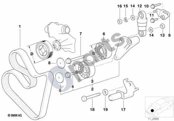 BMW 7 E38 vandens siurblio/generatoriaus diržo pavara; ... - 1997.08 – schema