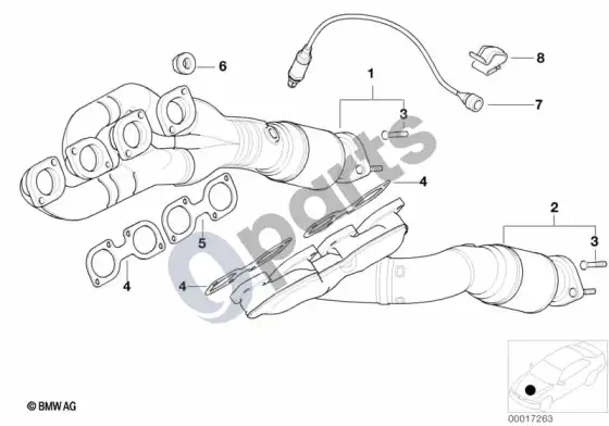 BMW 7 E38 išmetimo kolektorius su katalizatoriumi; 1998.09 - ... – schema