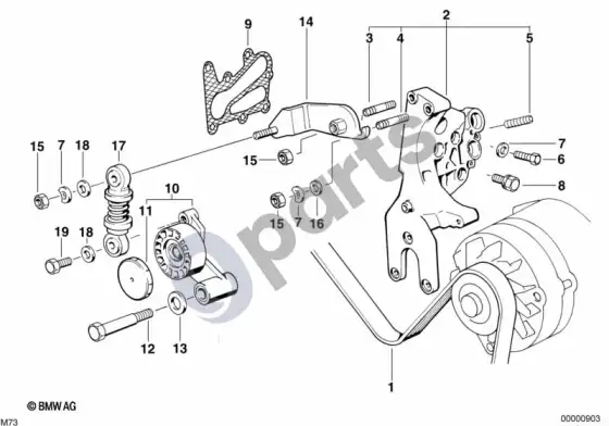 BMW 7 E38 diržo pavara generatoriui/sparnuotiniam siurbliui – schema