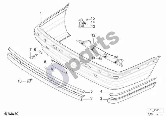 BMW 7 E38 galinė apdailos plokštė – schema