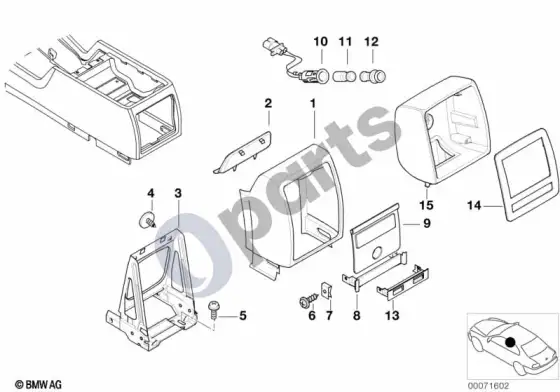 BMW 7 E38 galinė centrinė konsolė – schema