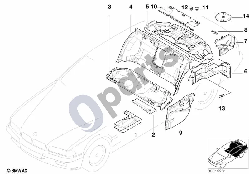 BMW 7 E38 (1993–2001) Garso izoliacija, galas schema – pozicija 11: Kamštis