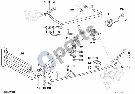 BMW 7 E38 hidraulinės vairo sistemos alyvos vamzdžiai – schema