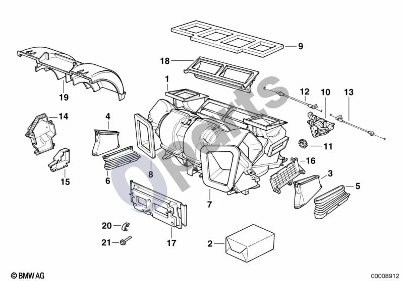 BMW 7 E38 (1993–2001) Korpuso dalys – oro kondicionavimas; ... - 1997.09 schema – pozicija 12: Bowdeno trosas atitirpinimo sistemos