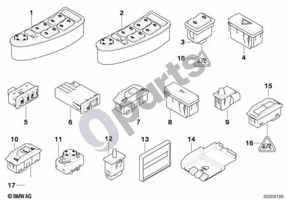 BMW 7 E38 įvairūs jungikliai – schema