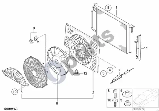 BMW 7 E38 klimato kondensatorius / papildomas ventiliatorius – schema