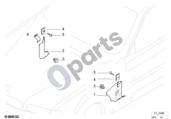 BMW 7 E38 kojų erdvės apdailos plokštė – schema
