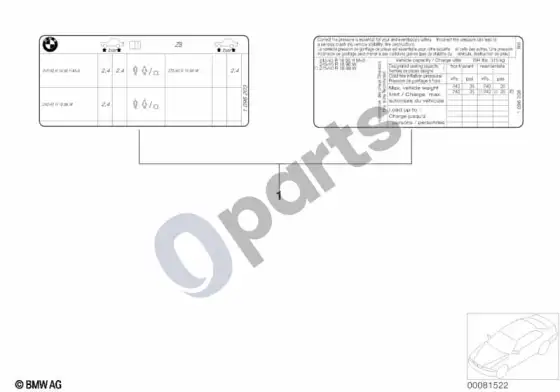 BMW 7 E38 lipdukas „padangų slėgis“ – schema