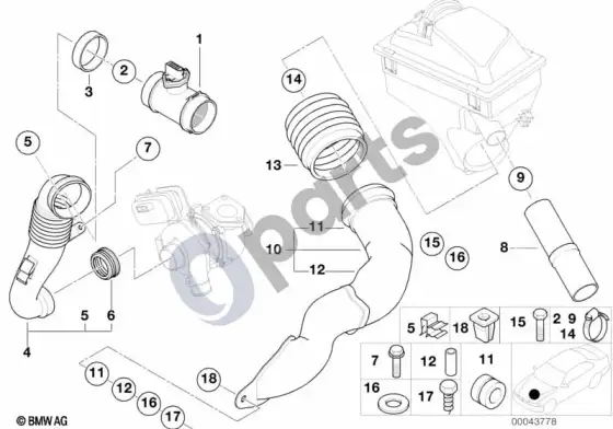 BMW 7 E38 oro srauto matuoklis, kairysis oro kanalas – schema