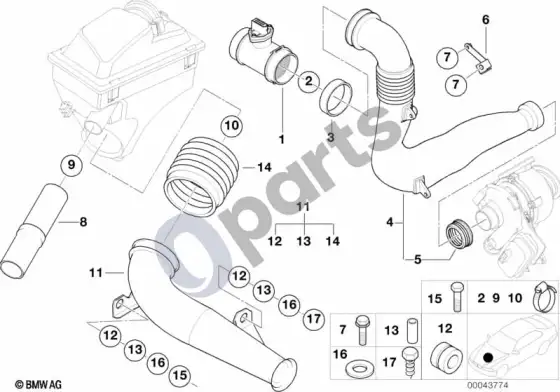 BMW 7 E38 oro srauto matuoklis, dešinysis oro kanalas – schema