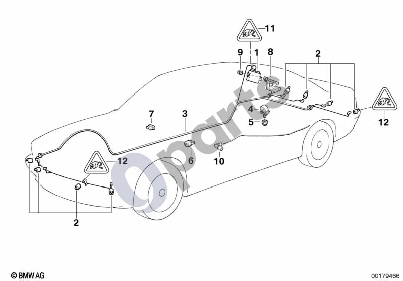 BMW 7 E38 (1993–2001) Parkavimo atstumo kontrolė (PDC) schema – pozicija 02: Ultragarsinis jutiklis PDC, pasyvus