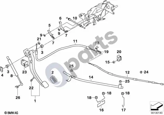 BMW 7 E38 stovėjimo stabdžio pedalas – schema